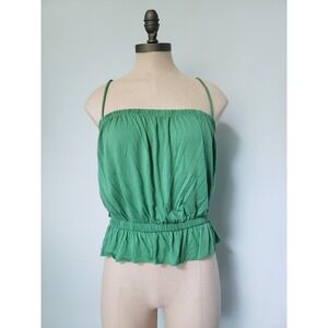 Reformation Women's M Peplum Tank Top Stretchy Liliana Ruffle Square Neck Green